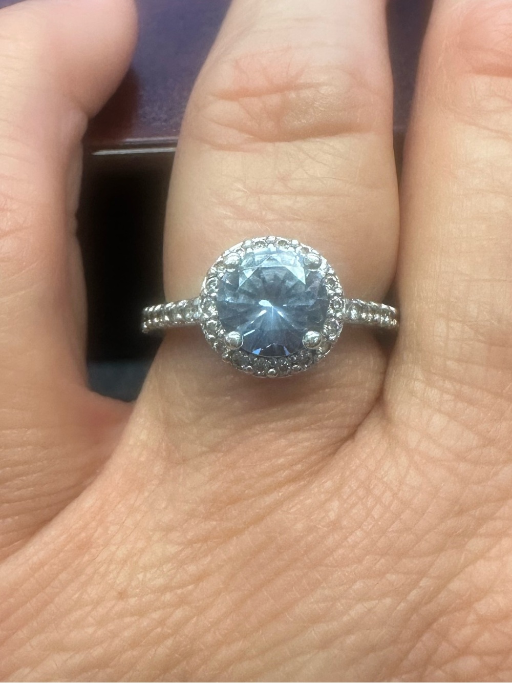 Silver Halo Ring with Light Blue Center Stone - Women's Jewelry